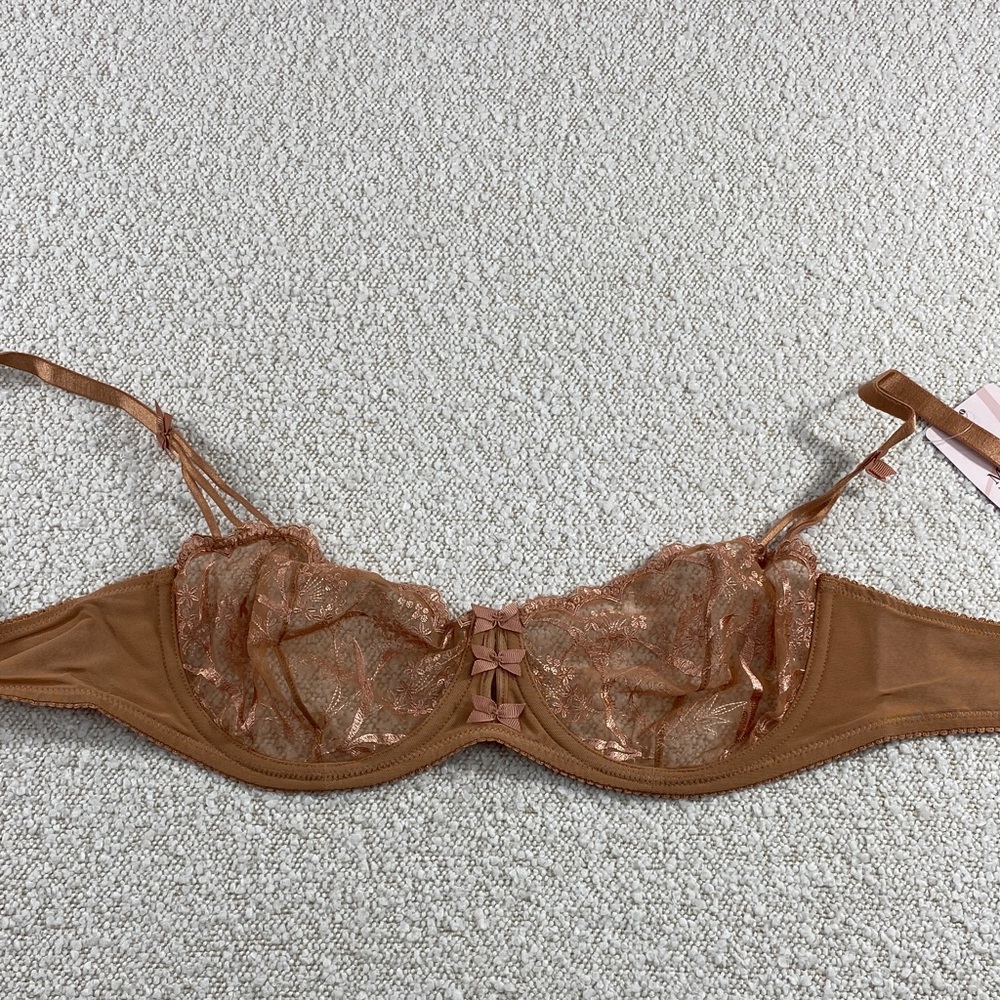 Sheer Lace Underwire Bra in Caramel 34 D